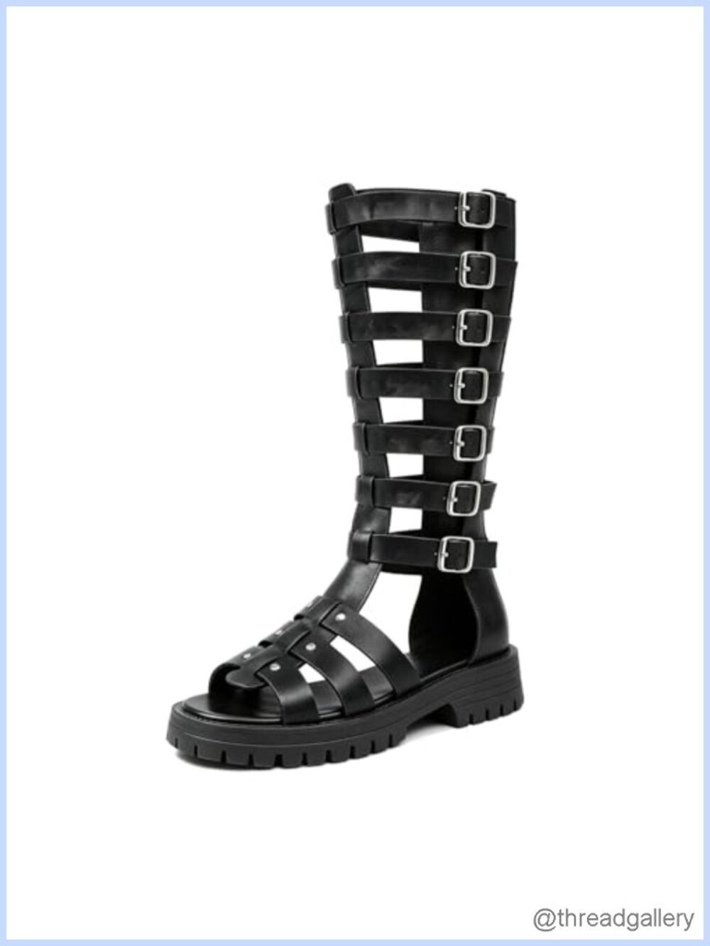Womens Knee High Gladiator Sandal Boots Platform Chunky Heel Open Toe Back Zip